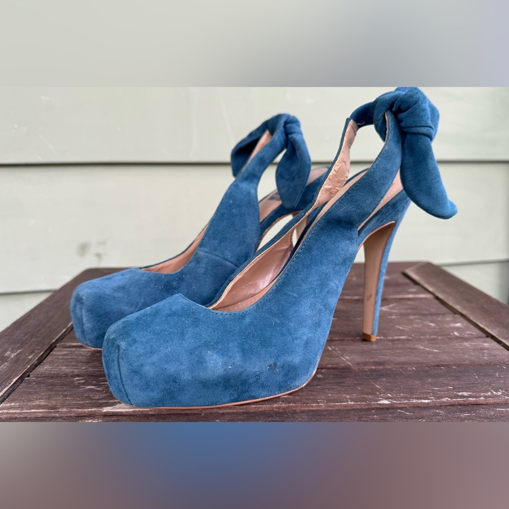 Dolce Vita Blue Suede Platform Sling Backs